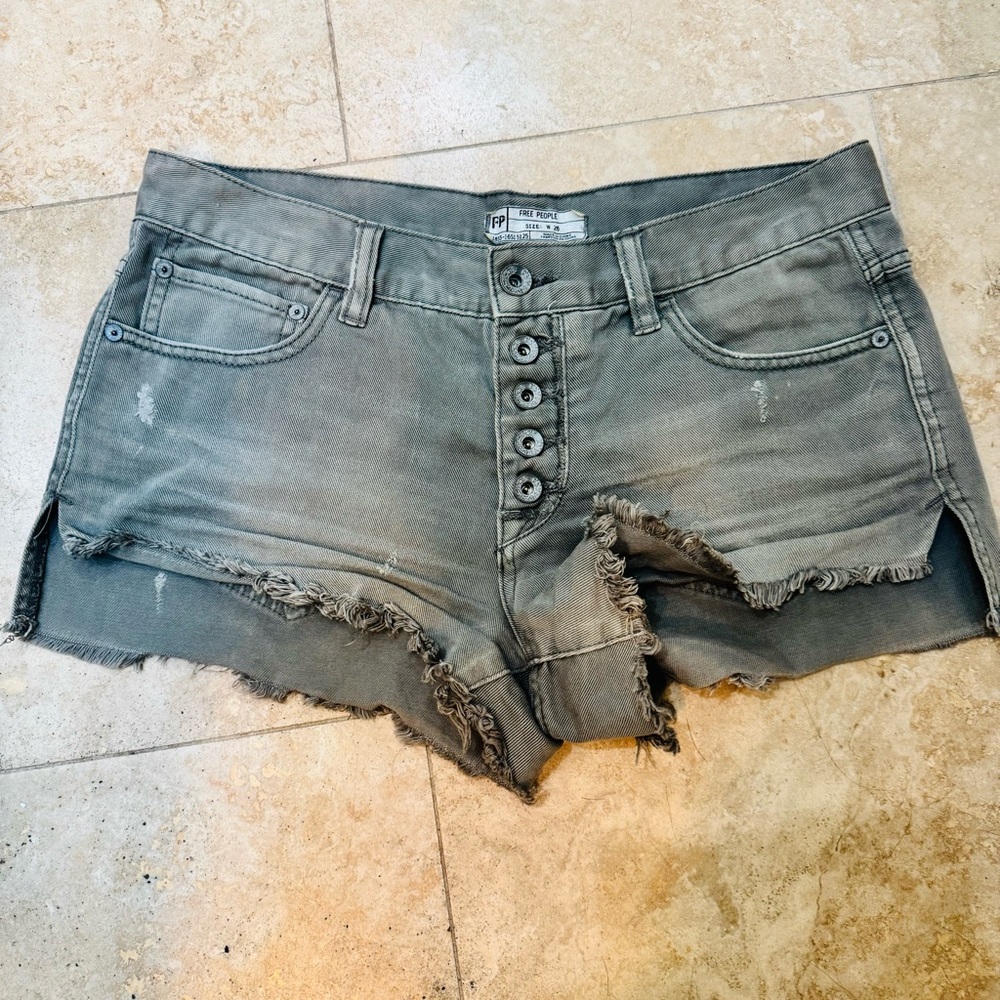Free People Raw Step Hem Green Sea Moss  Jean Shorts